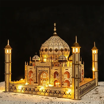 DIY Puidust 3D Taj Mahal Kääbus Hoone Kit Maailma Kuulsamaid Arhitektuuri Kerge Mosaiigi Mänguasjad Lastele Xmas Kingitused