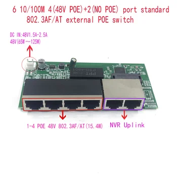 Standardne protokoll 802.3 AF/HETKEL 48V POE OUT/48V poe switch 100 mbit / s POE poort;100 mbit / s ÜLES Link poort; poe toega NVR lüliti