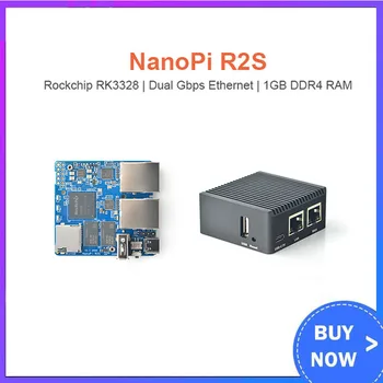 NanoPi R2S Rockchip RK3328 CNC Metall Juhul Mini Router Dual Gigabit Port 1GB SBC OpenWrt Süsteemile