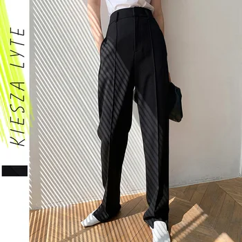 Naiste Pikad Püksid Fashion Stiilne Kõrge Vöökoht Kõik-mängu Slim Must Split Sirge Toru Ülikond Püksid 2022 Kevadel Vabaaja Ripats püksid