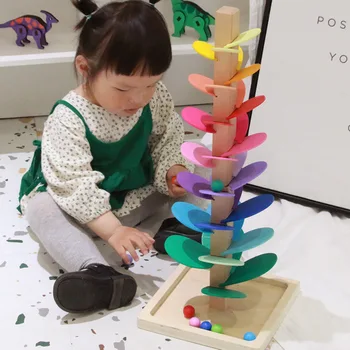 Montessori Puidust Lehe Puu ehitusplokid Mänguasi Laste Rainbow Pall Pall Run Baby Jälgida Hariduslik Mänguasi Sünnipäeva Kingitused
