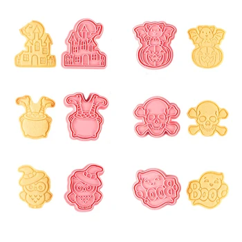 6tk Halloween Cookie Kutter Komplekt Plastikust DIY 3D Küpsetamine Hallituse Kook Cookie Kutter Cartoon Biskviit Küpsetamine Jõulud Teenetemärgi Tööriist
