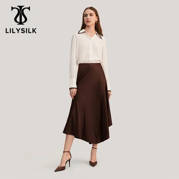LILYSILK Silk Split Seelik 19 Momme Koos Asümmeetriline Hem Naiste Uued Tasuta saatmine 0