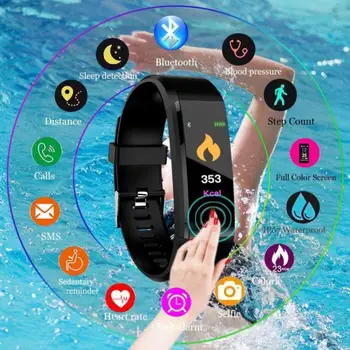 115Plus Smart Watch Bluetooth-ühilduva Spordi Vaata Tervis Käepaela Südame Löögisageduse Fitness Pedometer Käevõru Veekindel SmartBand