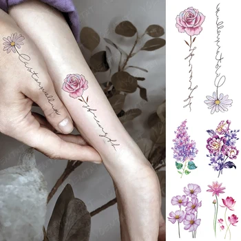 Veekindel Ajutine Tätoveering Kleebis Akvarell Roosa Daisy Flash Tätoveering Lehed Taime Õied Võltsitud Tatto Body Art Naised Mehed