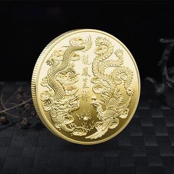 See Tähendab, Soodne Tõi Dragon ja Phoenix Väga Hiina Omadused Sümboliseerivad Head Õnne mälestusmünte 0
