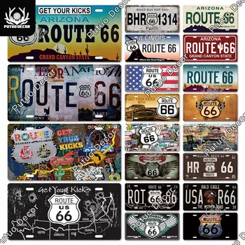 Putuo Decor Route 66 Litsentsid PlatevPlaque Metallist Vintage Matal Märk Plakat Teenetemärgi Auto elutuba Garaaž Kodus Seina Decor