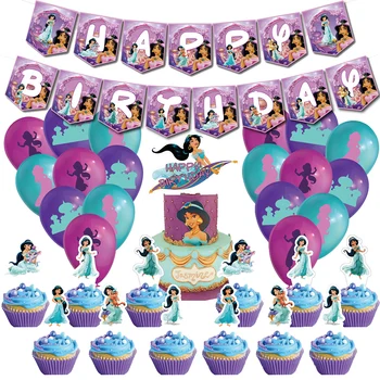1Set Disney Filmi Aladdin Printsess Jasmine Teema Sünnipäeva Decoratio Banner Koogikarpides torukübar Latex balloon Baby Shower Tarvikud