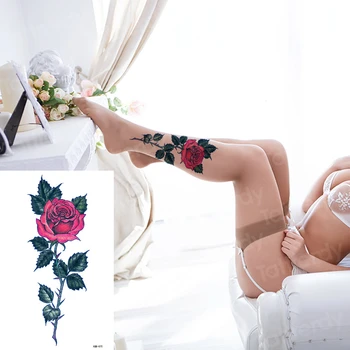 ajutine mood, tätoveeringud ja roosi lille lehed seksikas tüdruk mudeli tattoo naised ajutine tätoveering kleebis, millel on roosid body art tätoveering
