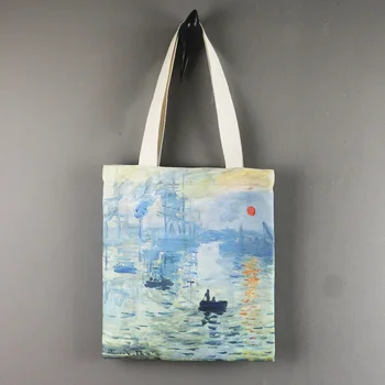 Impressionism monet maali kunsti lõuend kott, vesiroosi bassein ühe õla kott on sõlmitud õpilaste vaba aja veetmise kott