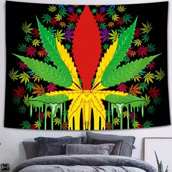 Simsant Fantaasia Bohemian Rahu ja Armastuse Sümbol Tapestry Hipi Rastas Reggae Värvikas Marihuaana Lehed Weed Plakat Seina Vaip 0