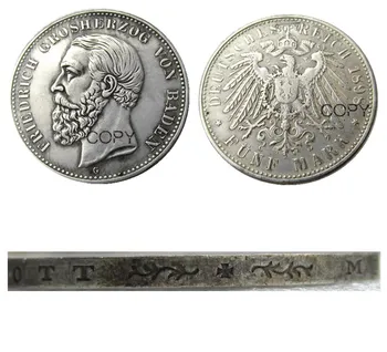 1898 SAKSA riigi BADEN - 5 mark Pinnatud Hõbe mündi Koopia