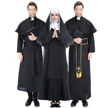 Täiskasvanute Usulise Vaga Preester, Nunn Kostüüm Kristlik Misjonär Cosplay Kostüüm Must