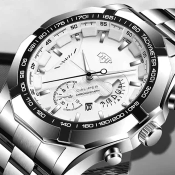 Meeste Suur Dial Vaata Väliste Mehaaniliste Helendav Veekindel Kalender Watch Fashion Trend Mitme Funktsiooniga Roostevabast Quartz Watch