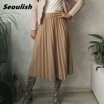 Seoulish primavera 2022 Uus Elegantne Kõrge Vöökoht Naiste Seelikud Multi Värvid Plisseeritud Seelikud, Vöö Midi Naiste Seelikud