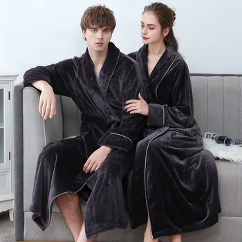 Pluss Suurus 3XL Mehed Rüü Talv Pehme Lapp Kimono Kleit Armastavad Ultra Suur Pikk Hommikumantel Nightwear Paks Soe Naiste Sleepwear