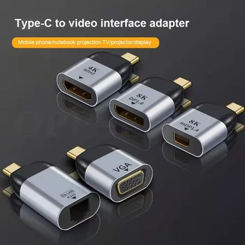 Tüüp-C VGA/RJ45/8K DP/Mini DP HD Video Converter 4K 60Hz Jaoks MacBook Huawei P30 P20 Samsung S10 HDMI-ühilduva USB-C Adapter