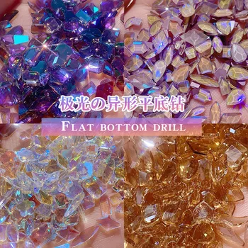 100 Tükki Dekoratiivsed Diamond Aurora Diamond Korter Kujuline Teemant Klaas Rhinestone 3D Gem Nail Art Teenetemärgi 0