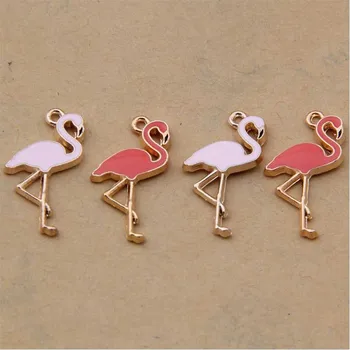 Karikakrad 100tk 25*15mm Kulla Värvi Kõik Emailiga Flamingo Võlu Ripatsid Tegemine Käsitöö DIY Tarvikud Käsitöö
