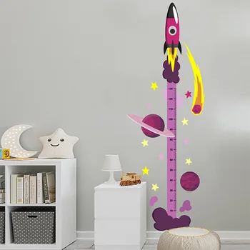 Cartoon Rocket Baby Kõrguse Mõõtmine Kleebised Laste Tuba Lasteaia Lapsed Klassiruumi Kaunistamine Taust Kunsti Tapeet