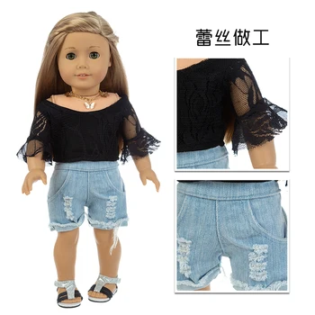 Uus Off õla peal ja denim püksid komplekt Sobib Ameerika Tüdruk Nukk 18 Tolline Nuku Riided , Kingad ei kuulu.