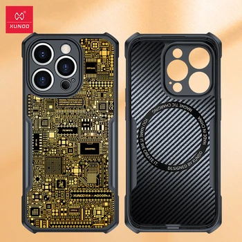 Xundd Luksus Puhas Kuld, Magnet Case For iPhone 14 Pro Max 14 Pluss Turvapadi Põrutuskindel Kest Käsitöö Circuit Muster Disaini Puhul 0