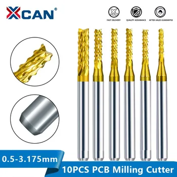 XCAN PCB-Milling Cutter 10tk Tinaga Kaetud 0.5-3.175 mm CNC Freesimise Natuke 3.175 mm Varre Karbiid End Mill PCB Masin