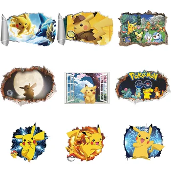 Anime Pokemon Joonis Pikachu 3D Seina Kleebised PVC Laste Magamistuba Lasteaed Tapeet Deco DIY Kleepsud Kodu Kaunistamiseks