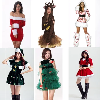 Täiskasvanud Naised, Jõulud Kleit Talvel Xmas Tree Hirv Lumememm Sexy Lolita Punane Roheline Partei Cosplay Sexy Halloween Kostüümid Riided
