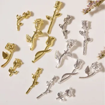 10tk 3D Tõusis Nail Art Ornament DIY Käsitöö Akrüül Küünte Kaunistamiseks Gold/Silver 7 Unikaalne Kuju Lill Disainer Ehted Võlusid