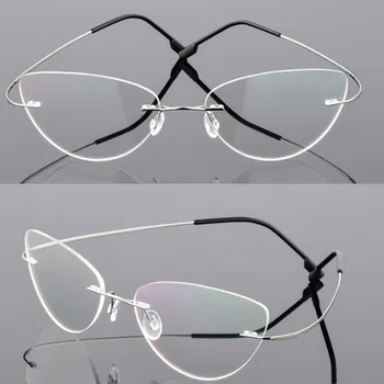 Cat eye naiste Titaani Sulam Rimless lühinägevus prillid Lühinägelik Prillid retsepti prillid -1.0 -1.5 -2.0 -2.5 -3.0, et -6.0