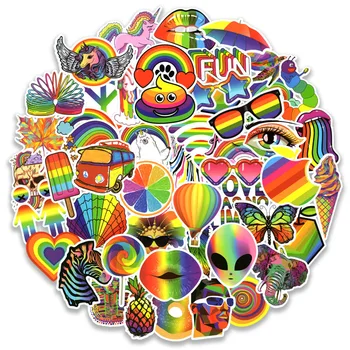 50 Rainbow Gay Kleebised Liblika Röövik 6 Värvid Vikerkaar Hobune Sulg Gay Graffiti Kleebised Veekindel Kleebised