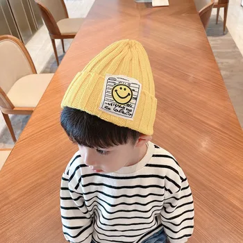Candy Värvi Laste Smiley Silt Knite Müts Baby Talve Maandamiseks ühise Põllumajanduspoliitika Poisid Tüdrukud korea Versiooni Ski Mütsid Väljas 0