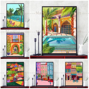 Maroko Ja Istanbuli Seina Art Lõuend Maali Mehhiko Mõisa Ja Tai Vesi Turu Kunsti Plakat Ja Print Reisi Maastik Home Decor