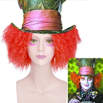 Punane 30cm Alice in Wonderland Mad Hatter/Tarrant Hightopp Juuksed Lokkis Lühike Cosplay Parukas Halloween Kostüüm Pool Parukad