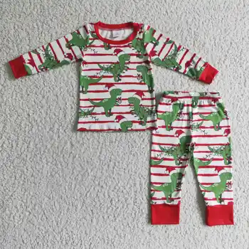 BLP0110 jõulud dinosaurus pikad varrukad komplekt poiss triip o-kaeluse pidžaama komplekt