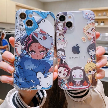 Jaapani Anime Demon Slayer Case for IPhone 11 12 13 14 Pro Max 6s 7 8Plus X-XR, XS SE Telefoni Juhul Kimetsu No Yaiba TPÜ Kate Coque 0