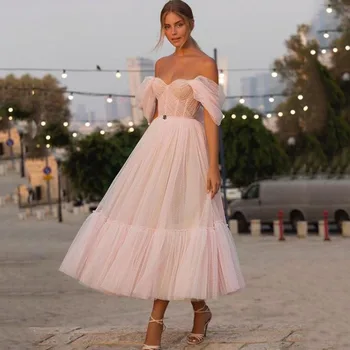 2022 Uus-Off Õla õhtukleidid Dot Tülli Lühike Kleit Rida Kullake Elegantne Tee Pikkus Pruudi Kleit Poole Vestidos