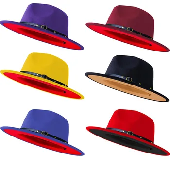 Lavendel lilla fedora müts kahe tooni vöö tarvikud Panama vildist müts daamid jazz müts kiriku müts meeste шляпа женская