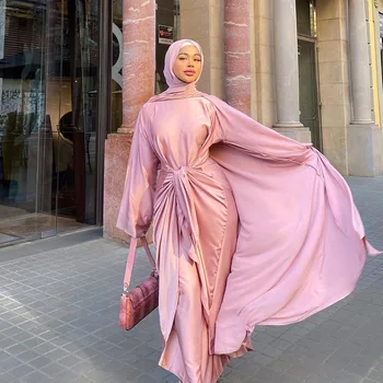 Suvel Moslemi Abaya Naiste Sisemine Satiin Kleit Elegantne Tagasihoidlik Maroko Pool Pikk Kleit Islami Türgi Dubai Eid Ramadan Jubah Rüü