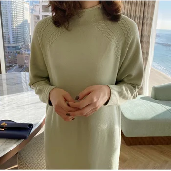 Kampsun Kleit Naiste 2022 Talvel Silmkoelised Vintage Elegantne Uusi Tahke Soe Naine Riided Korea Paks Kleidid Sügisel Vestido Femme