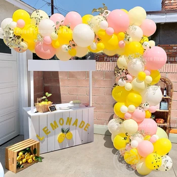 132pcs Roosa Kollane Valge Õhupall Vanik Arch jaoks Limonaadi Tüdrukud Esimest Sünnipäeva Sa oled mu Sunshine Kids Baby Shower Pool Decor