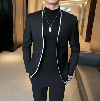 2021 Kostüüm Homme Must Pulm Smoking Koos Pant Terno Slim Fit Üks Nupp Peigmees Kanda Formaalne Pool Kõnniteed Meeste Ülikond Pulm Bleiser