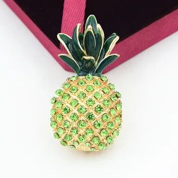Kulla Värvi Sulamist Uimastamise Roheline Kristall Armas Ananassi Sõle Mood Rinnamikrofon Pin-Naiste Ja Meeste