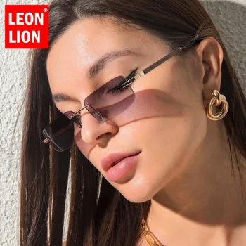 LeonLion 2021 Väike Ristkülik Päikeseprillid Naised/Mehed Rimless Prillid Naiste Kõrge Kvaliteediga Prillid Naiste Luksus Gafas De Sol Mujer