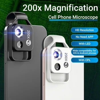 200X Suurendusega Mikroskoobi Objektiivi valgusdioodi Micro Tasku Makro Objektiivid ForIPhone ForSamsung Kõik Nutitelefonid Luup-Objektiivi 0