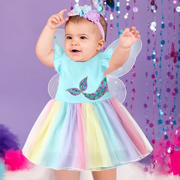 Merineitsi saba Tutu Kleit Sünnipäeva Riided Kleidid teise lapse Sünnipäeva Kleit Merineitsi inspireeritud Tüdruk Kostüüm printsess kleit rainbow