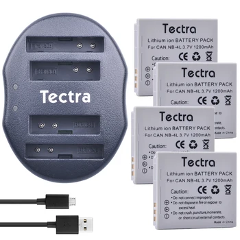 Tectra 4tk NB-4L NB4L Li-ion Aku + USB Dual Charger Canon IXUS 60 65 80 75 100 I20 110 115 120 130 ON 117 220 225 230 0