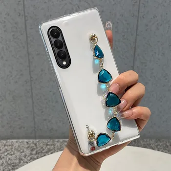 Korea Bling Diamond Sinine Pärl Käevõru Kett Telefon Case For Samsung Galaxy Z Murra 4 Z Murra 3 Z 2 Korda Läbipaistev Kate Funda