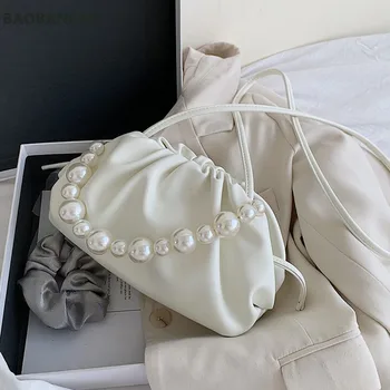 Pearl Disain Pilv Kotid, Väikesed PU Nahast Crossbody Kotid Naistele (Solid Color Õla Käekotid Naine Cross Body Kott